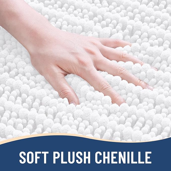 Arotive Luxury Chenille Bathroom Rug Mat, Extra Soft Thick Absorbent Shaggy Bath Rugs, Non-Slip Machine Wash Dry, Plush Bath Mats for Bathroom, Shower and Tub, 34x21, White