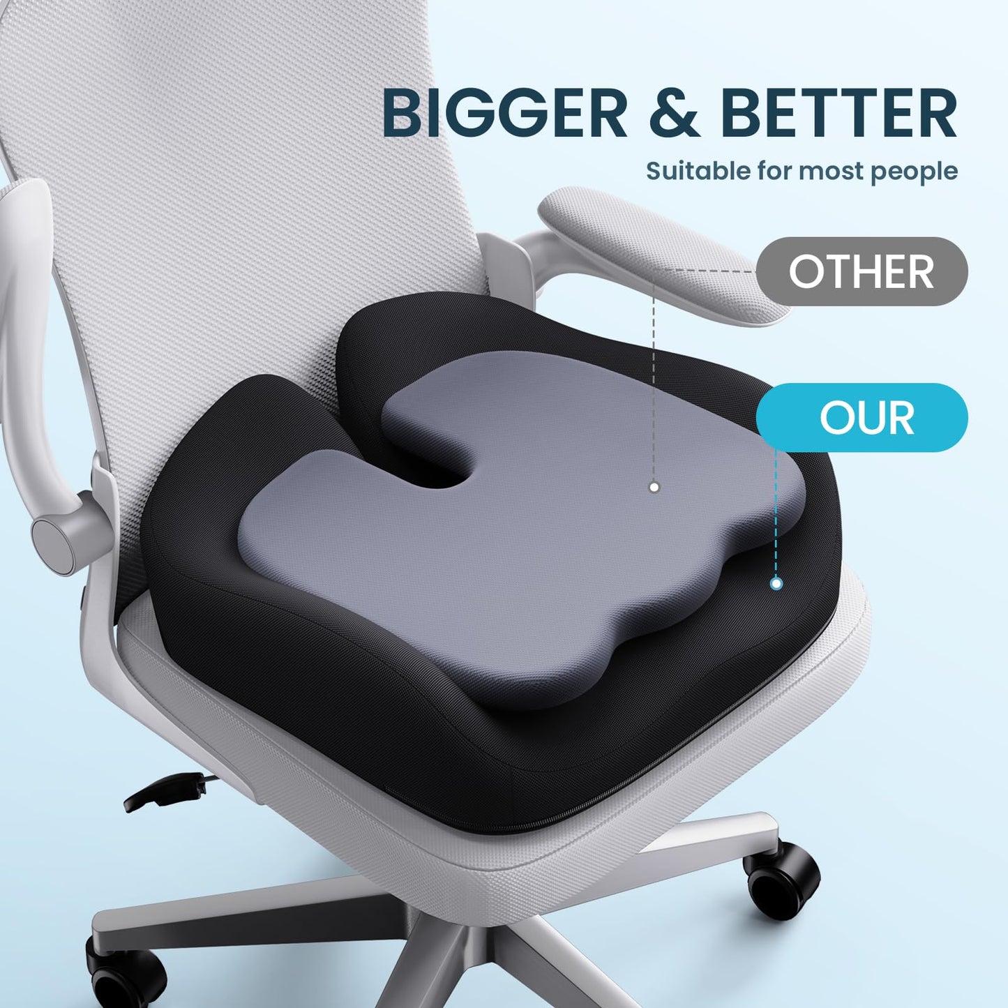 Benazcap Memory Foam Seat Cushion for Office Chair, Ergonomic Chair Cushions for Tailbone Pain Relief, Sciatica & Back Support, Office Chair Cushion & Car Seat Cushion
