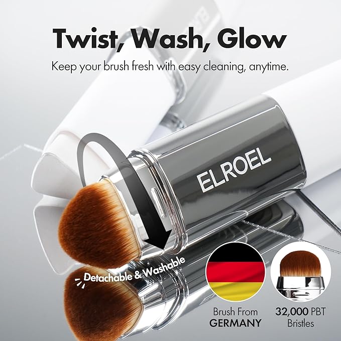 Blanc Cover Cream Stick V White - Korean Color-Changing Foundation Stick with Volufiline - Medium to Full Coverage Dewy Finish Base Makeup - Dual-Ended with Detachable Brush (202 Natural)