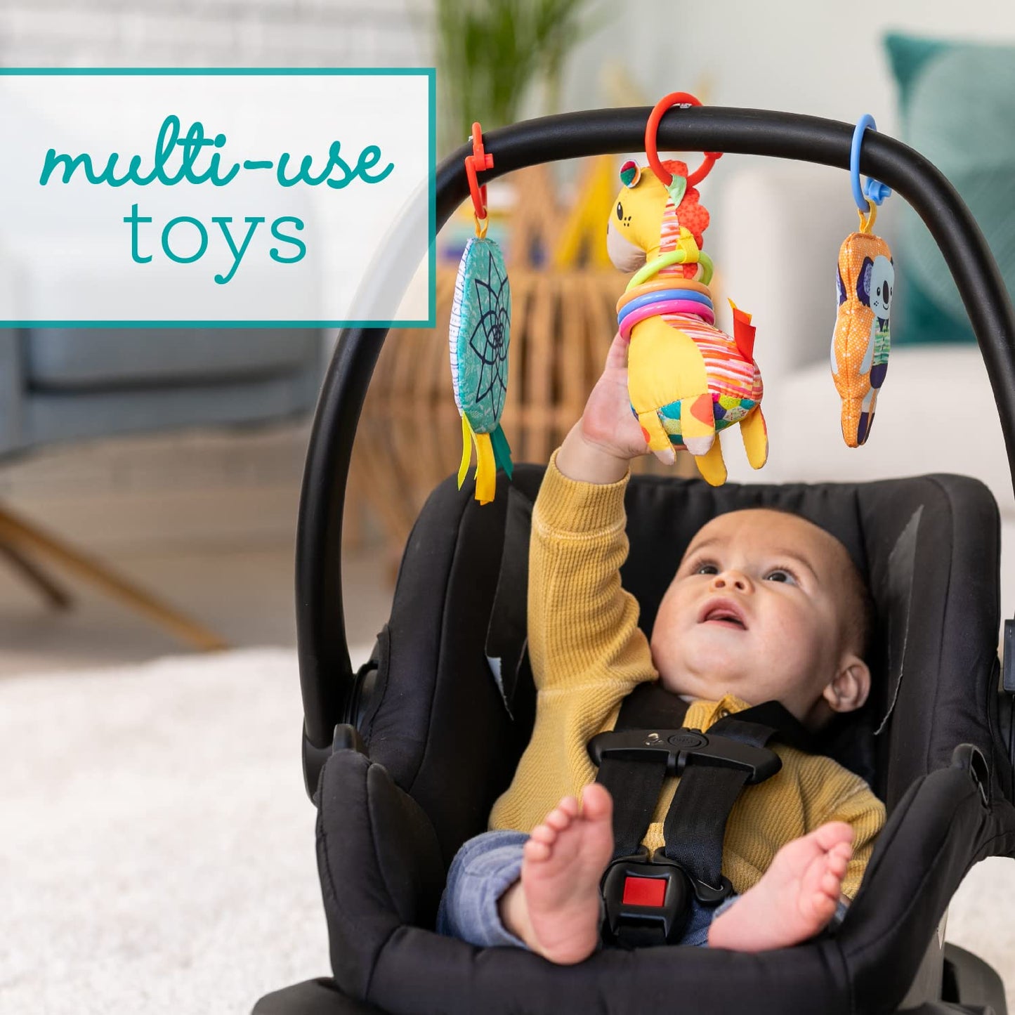 Infantino 4-in-1 Twist & Fold Musical Mobile Gym - Includes Linkable Toys, Repositionable Mirror, Feather Teether, On-The-Go Activities, Boho Styled Play Mat for Infants and Toddlers 0M+