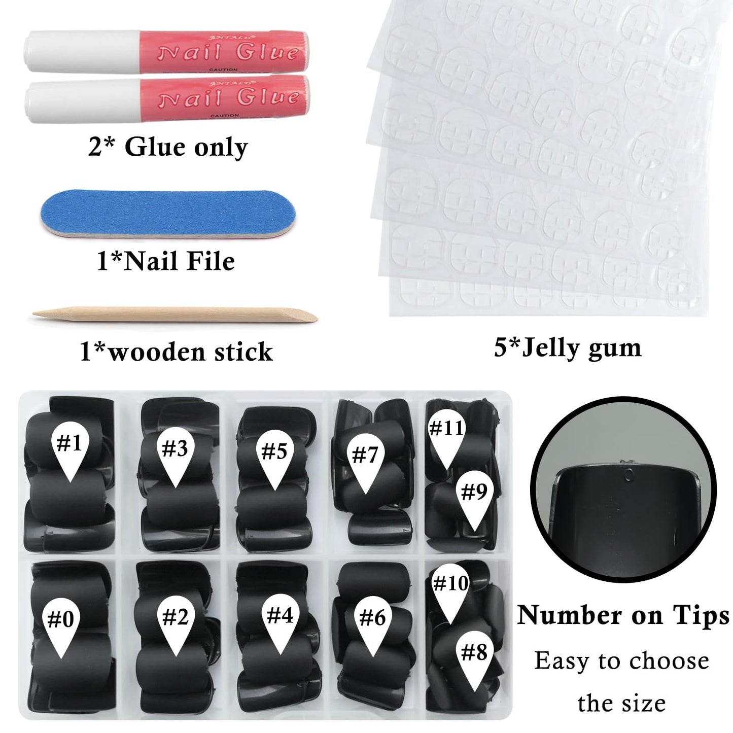 Bellelfin Short Press on Nails Square, 120Pcs Matte Color Fake Nails Full Cover Acrylic Glue on Nails Artificial False Nail with Adhesive Tabs for Women Girls Fingernails Design, Black Nails