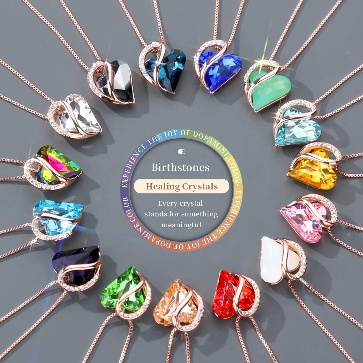 Leafael Gifts for Women Rose Gold Plated Necklaces: Heart Clear White Crystal, April Birthstone, Hypoallergenic Chain (18"+2"), Birthday Jewelry for Mom, Wife, and Girlfriend