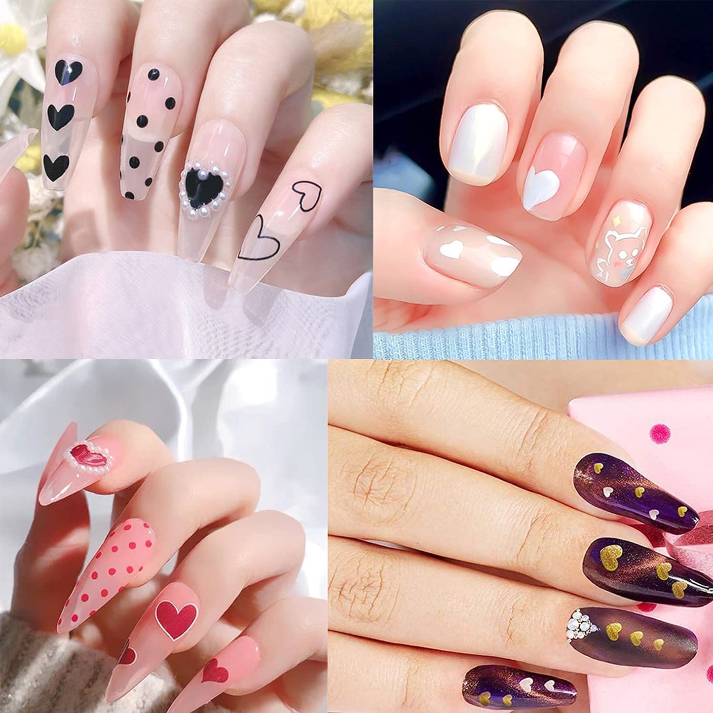 6 Sheets Rose Nail Stickers and 8 Sheets Heart Nail Stickers