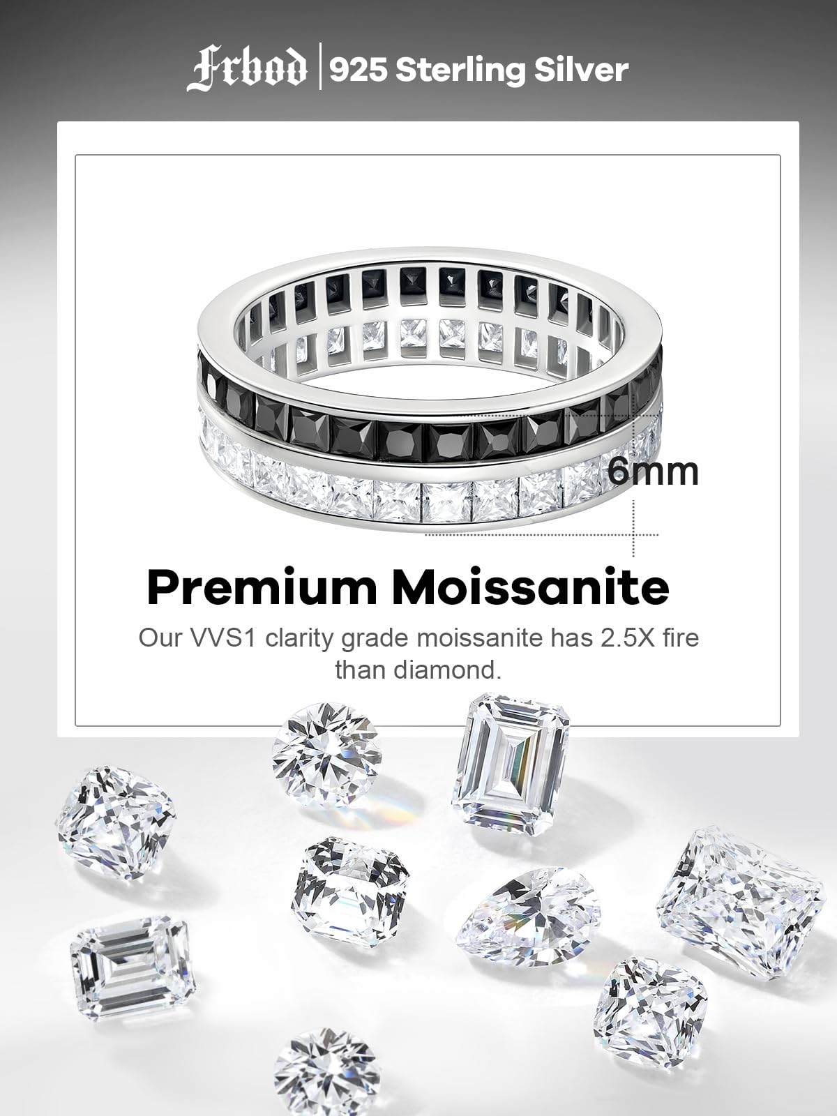 Frbod Moissanite Promise Ring Chunky Diamond Anniversary Jewelries Princess Cut Moissanite Wedding Band Size 7