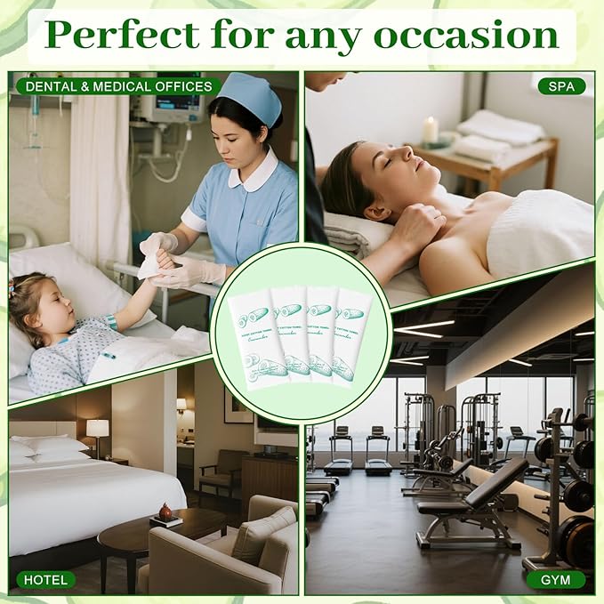 Moist Cotton Towel Bulk Moist Towelettes Individually Wrapped,White Towel Services,Refreshment Pre Moistened Towels for Dentist Travel Sport Party Hotel 50，Cucumber