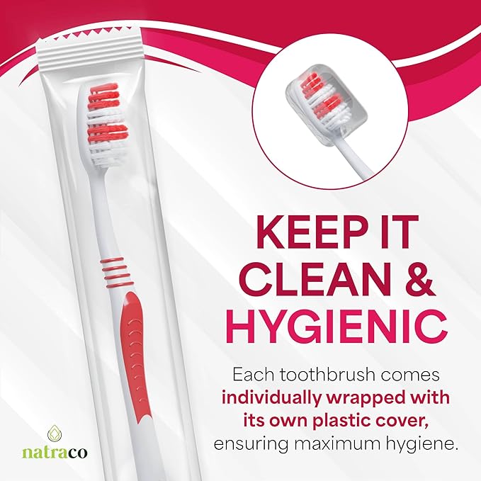 Bulk Toothbrush Pack with Covers | Premium Quality Individually Wrapped Colorful Tooth Brushes | Medium Soft Bristles for Travel, Donations, Hotels (100)