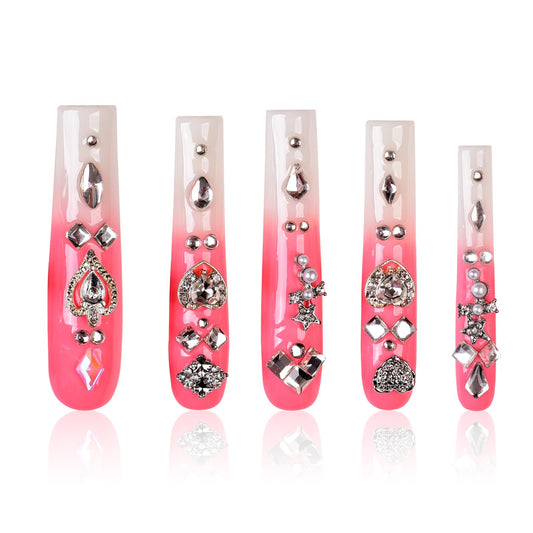 Tmani 10pc/set Extra Long Handmade Press On Nail Hot Girl's Long Ballet Nails Square Nail Full of Diamond Glitter Decoration Fake Nails Suitable For Girls Festival Parties and Birthday Gift (134,L)