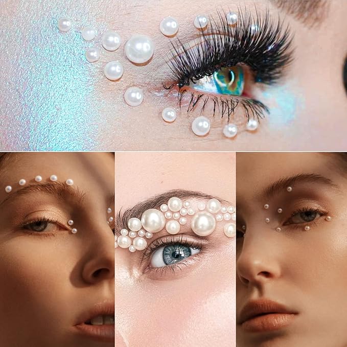 Nail Art Flat Back Half Round Pearl Kits 22, 1 Box of 6000 Pcs Flat-Back Light Blue Pearl with Tweezer and Picker Pencil for Home DIY Nails Body Face Craft and Salon Use