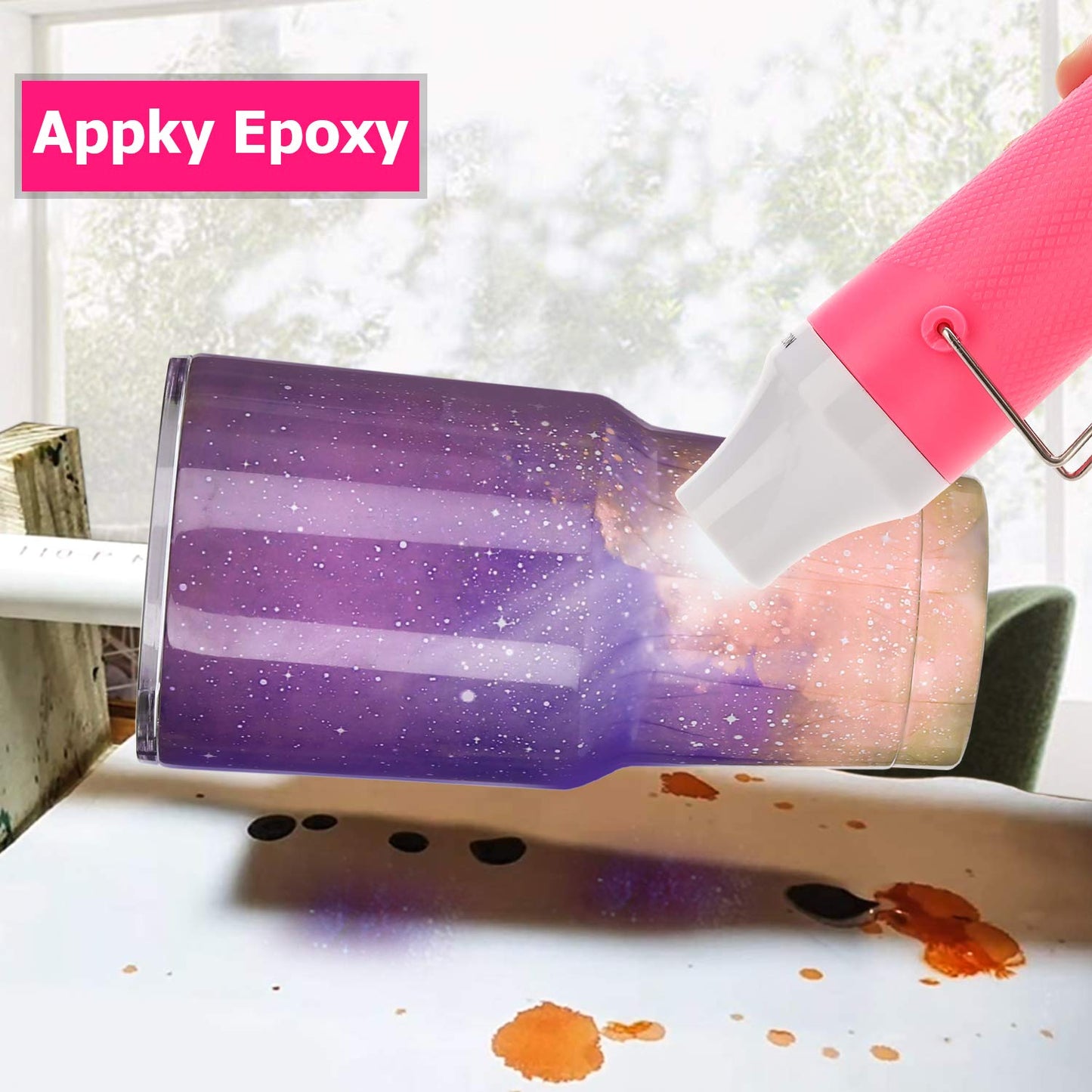 Heat Gun for Crafting - Mini Heat Tool for Epoxy Resin, Silicone Molds, Acrylic Pouring, Embossing, and Bubble Removal, Compact Craft Dryer for Small Art Projects (Pink)