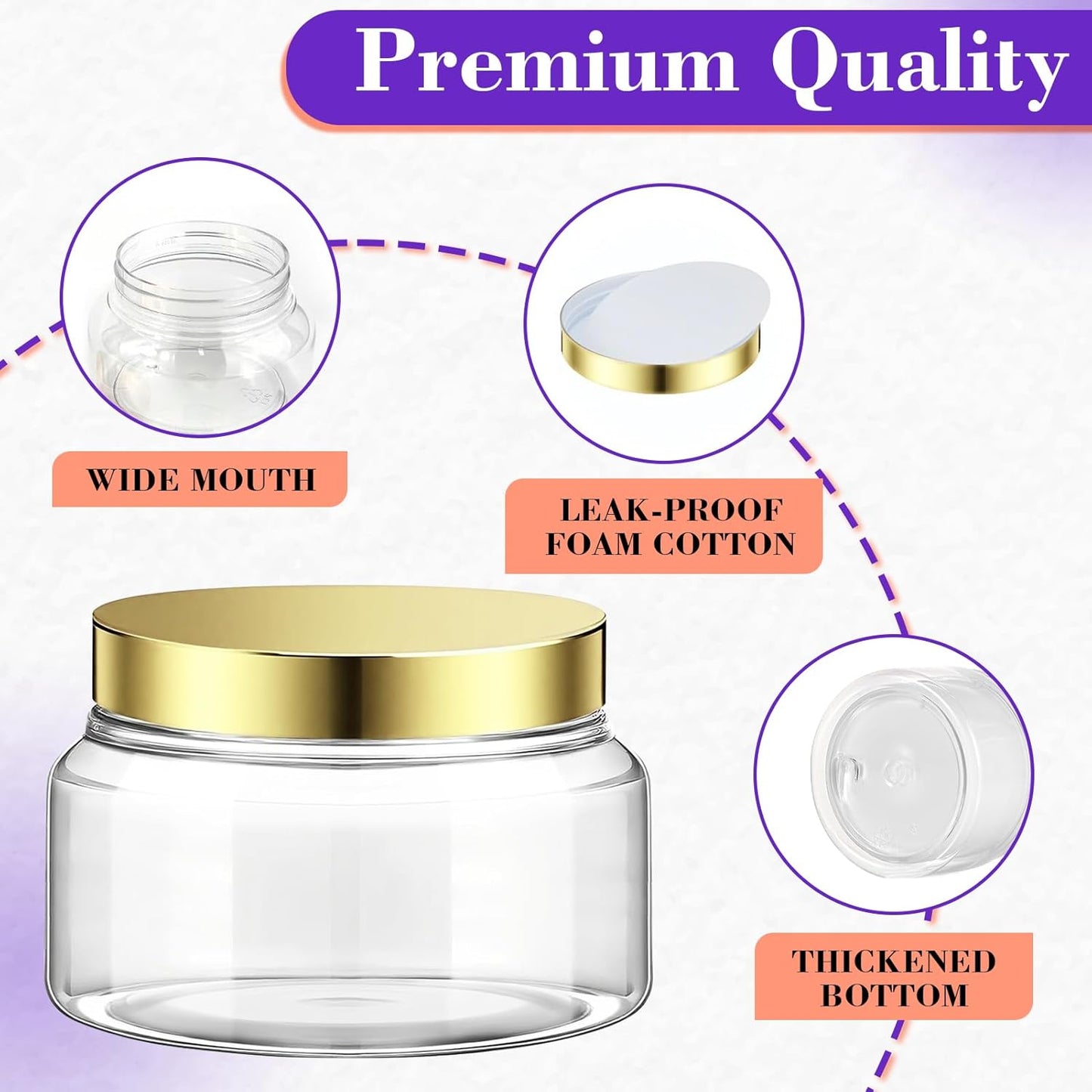 36 Pack 8 oz Plastic Cosmetic Containers With Lids Refillable Clear Empty Travle Jars Containers for Body Butter,Sugar Scrubs,Cream,Lotions,Candy, Waterproof Label&Spatulas - (Clear Lid)