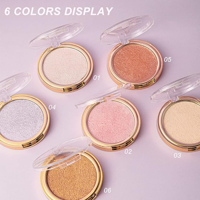 YOUNG VISION Pressed Powder Highlighter, Baked Natural Glow Contour Powder & Face Highlighter, Cruelty Free, Shimmer Highlighting Makeup for Face, Eye, Eyeshadow, Body, Skin (White)
