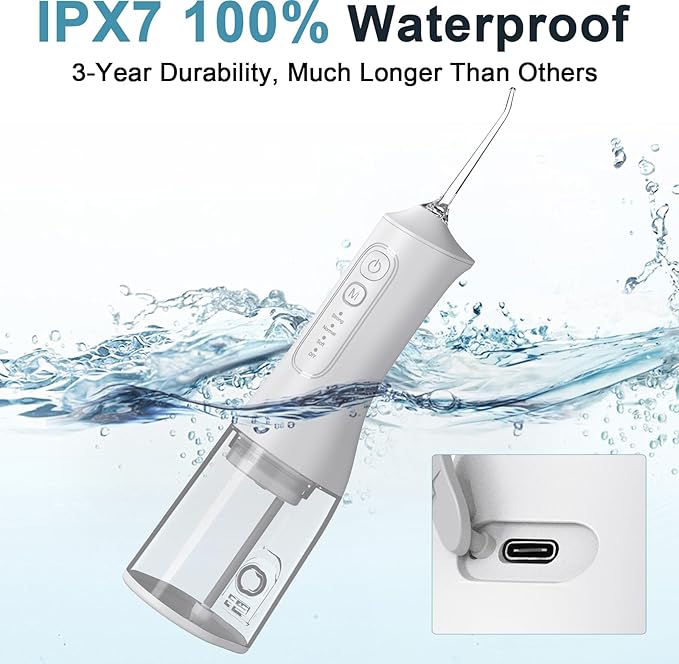 Portable Cordless Water Dental Flosser Teeth Pick 300ML Rechargeable Oral Irrigator with 4 Modes, IPX7 Waterproof,Powerful Flossing for Gum Care, Braces, and Deep Cleaning (Black)