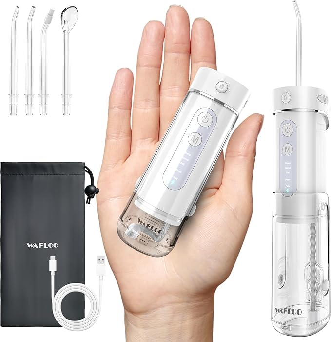 Water Flosser Travel Mini Cordless Portable: 5 Modes Water Dental Floss with Telescopic Water Tank, 4 Tips, IPX7 Waterproof Oral Irrigator for Teeth Cleaning, Orthodontic, Braces Dental Care