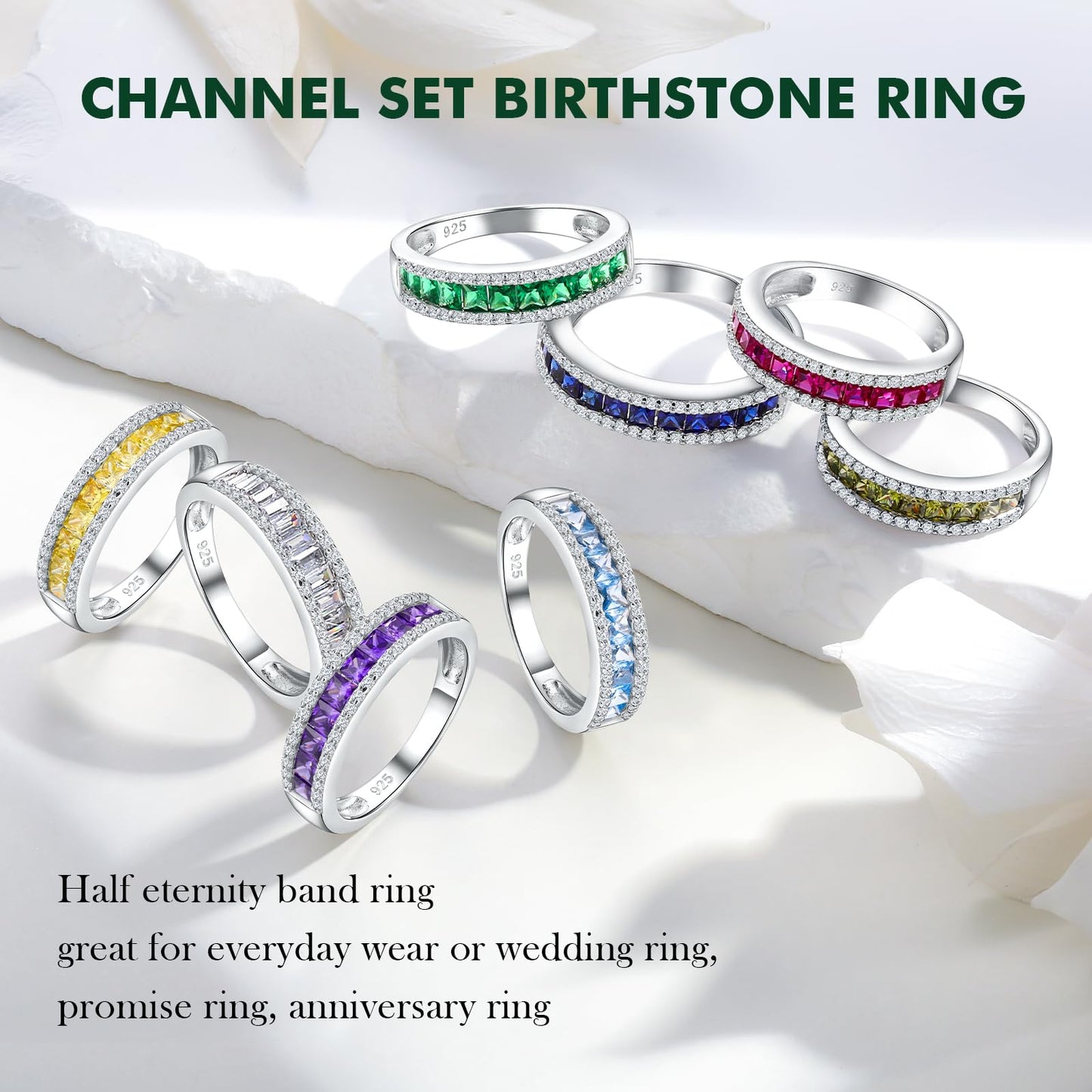 RANDES Citrine Ring 925 Sterling Silver Band Rings for Women Channel Set Princess Cut Eternity Band November Birthstone Ring Size 10