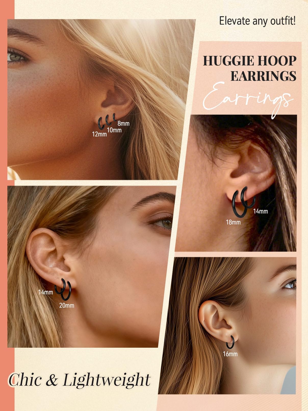 FaithHeart Hoop Earrings for Women, Black Hypoallergenic Huggie Hoop Earrings, Small Cartilage Earrings for Women 20mm, Send Gift Box
