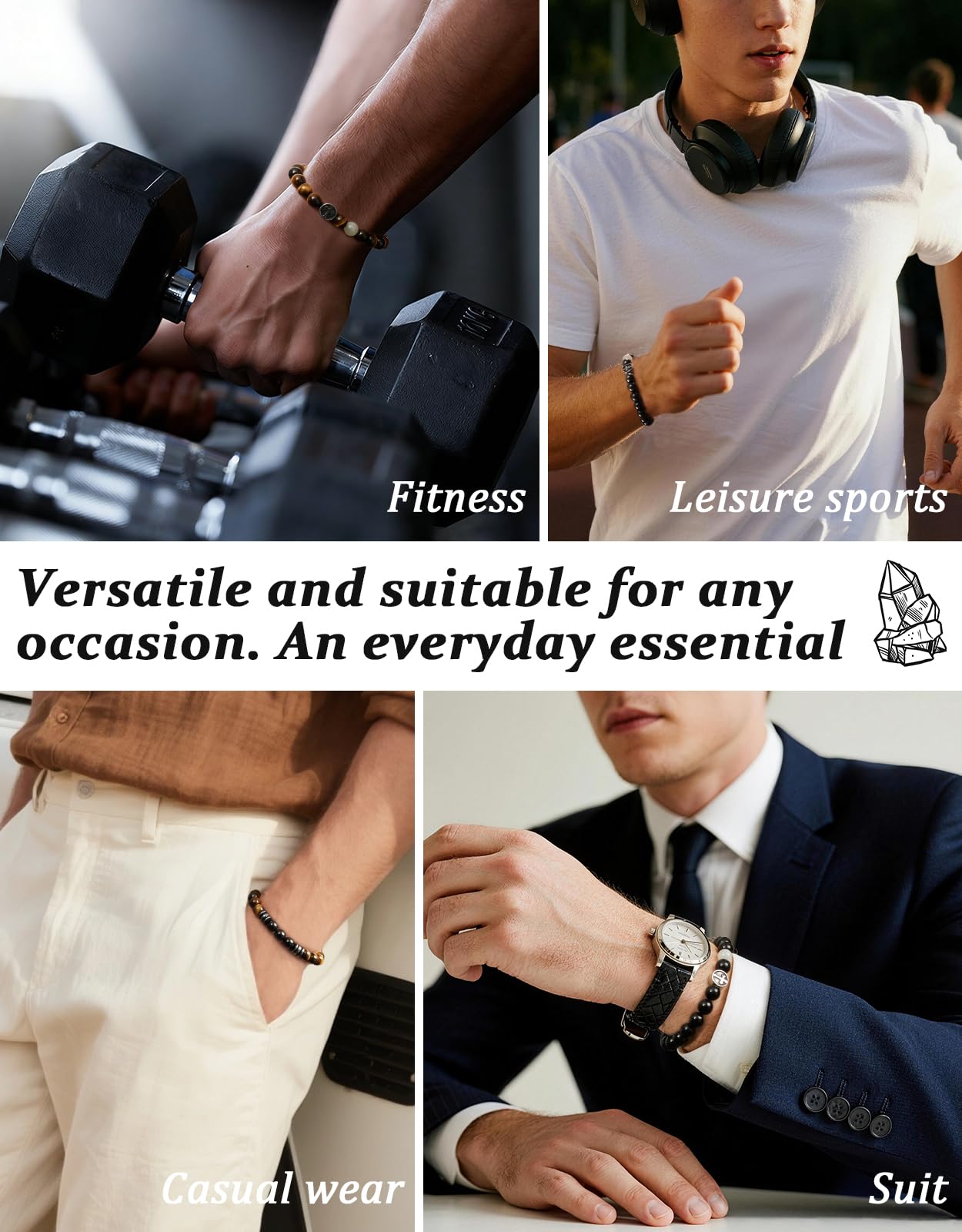 Landorilo Gifts for Men, 8mm Cross Natural Stone Beaded Bracelets, Black Tourmaline Healing Bracelet, Handmade Mens Jewelry Gift for Him, Husband, Son, Father, Friend(Happy Birthday-7.5in)