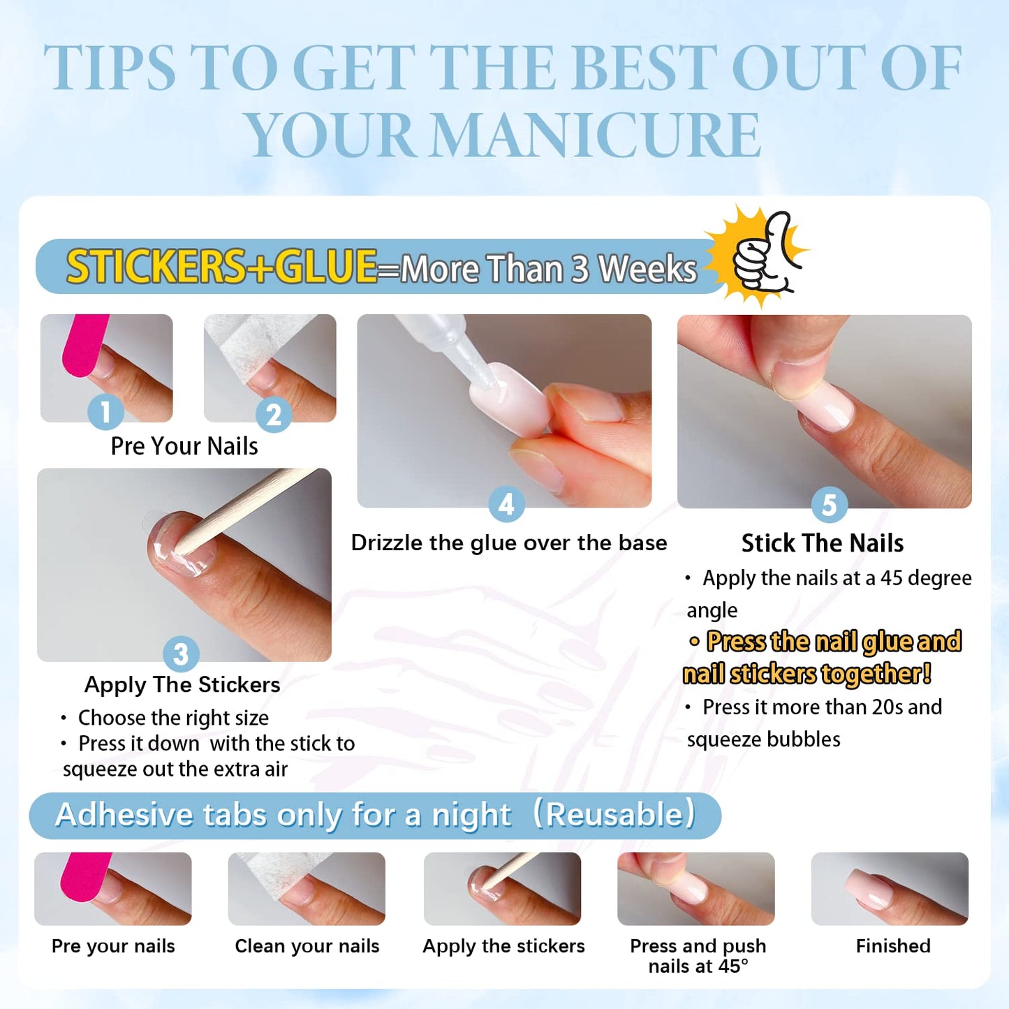 XCREANDO Yellow Press on Nails Short Square, 24PCS