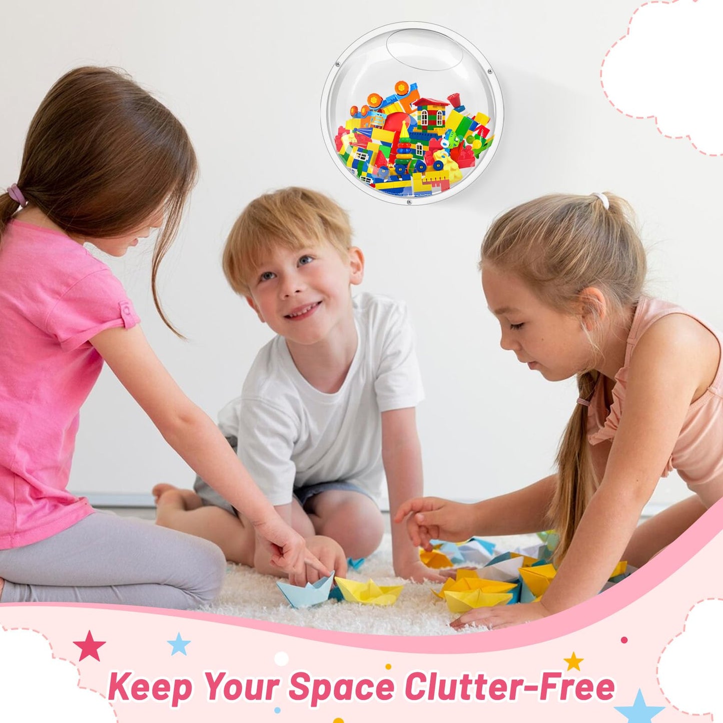 JolliKids 2 Pack Acrylic Wall Organizer Acrylic Toy Dispenser for Wall, Toy Storage Display with Back Panel Hanging Clear Holder for Blocks, Snacks, Cars