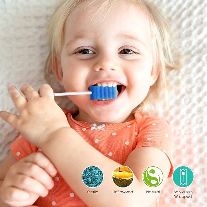300 Pcs Oral Swabs Disposable - Longer Unflavored & Sterile Dental Sponge Swabs for Mouth Cleaning - Individually Wrapped, Medical Grade, Latex-Free for Oral Care (Blue 300)