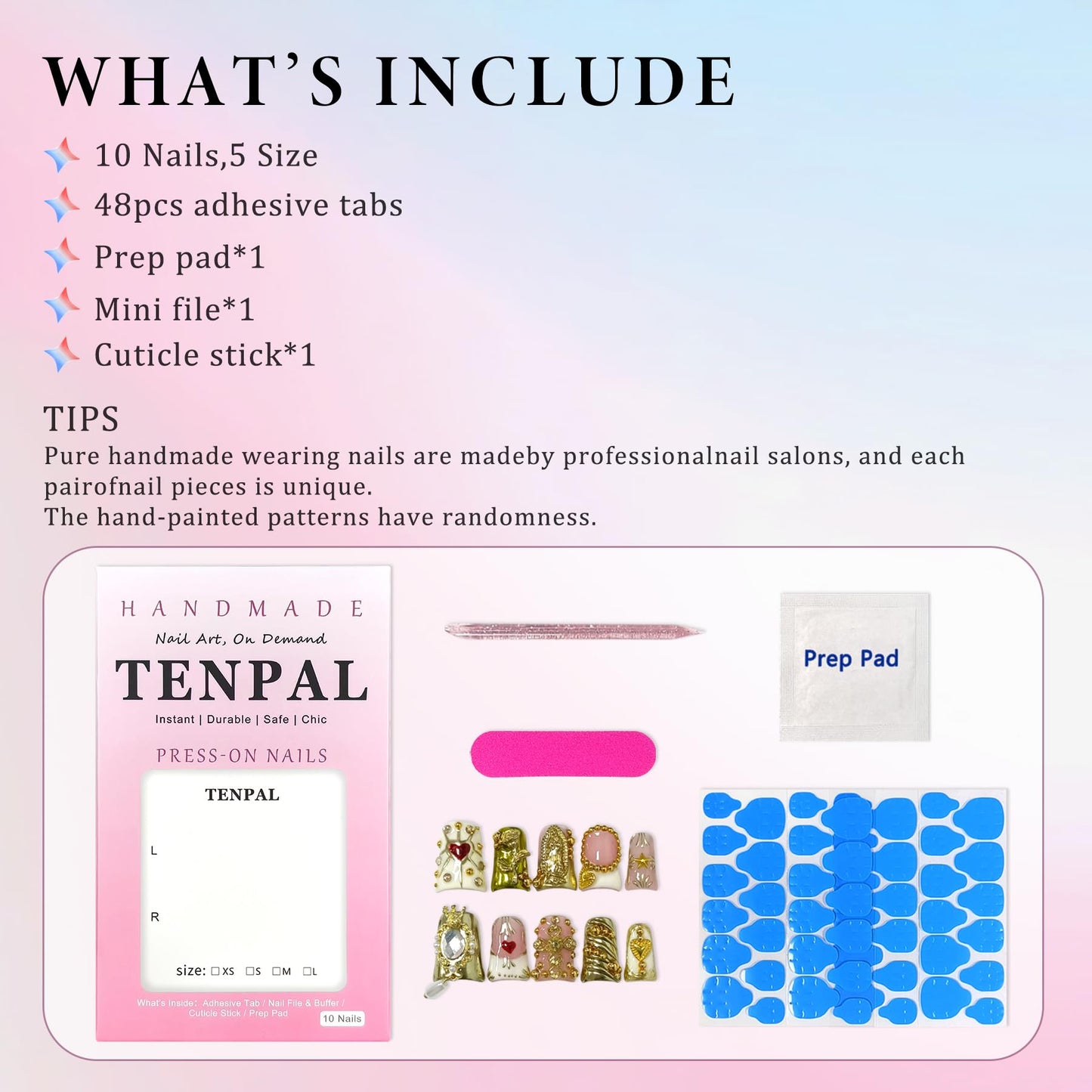 TENPAL 10Pcs Ballerina Press On Nails With Tools,Egyptian Palace Relief Glue on Nails with Gold Cross & Pearls,Handmade 3D Saint Charms Fake Nail Kits, Vintage Epic Acrylic Coffin Duckbill Nails(L)