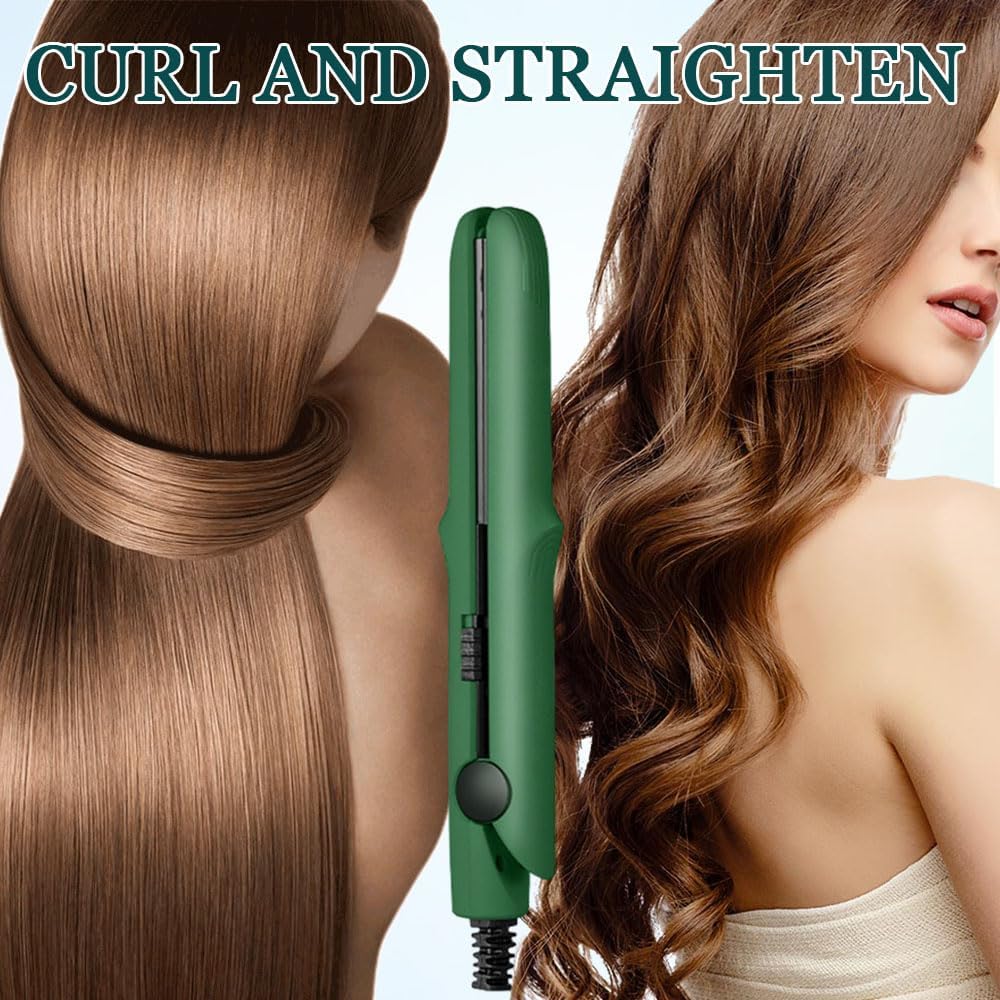2025 New Mini Dual-Purpose Curling Iron, 2-in-1 Curling Wand Flat Iron Hair Straightener, Travel Curling Iron for All Hair Types (Orange)
