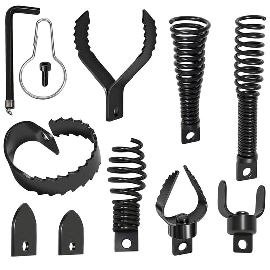 9 PCS Drain Snake Drill Attachment,Drain Cleaner Combination Cutter Head,Root Cutter For Drain Cleaning,Used in 50ft-100ft Ac Drain Cleaning Machine,for 5/16” To 3/4” Drain Snake Cables