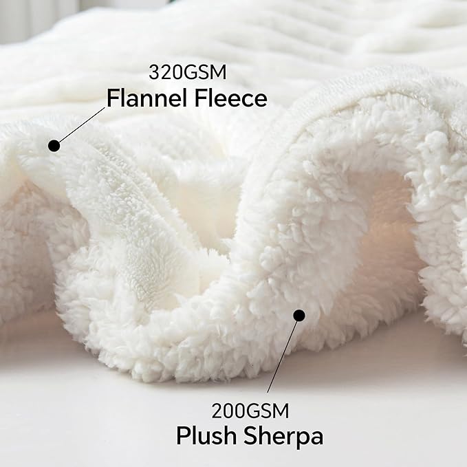 INFIIXSO Sherpa Fleece King Size Blanket - Super Soft & Warm Striped Fleece, Cozy Plush Fluffy Large Bed Blanket All Season Use (Off White, 104x90 Inches)