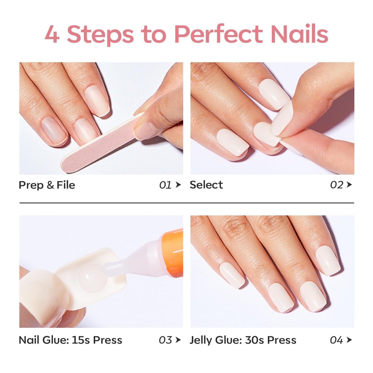 Modelones Extra Short Press on Nails, Rosy Nude Squoval Fake Nails, Reusable Nail Kit with Nail Glue Adhesive Tabs Mini Nail File, Nails Press Ons 32Pcs 16 Sizes, Spring Women Girl Gift