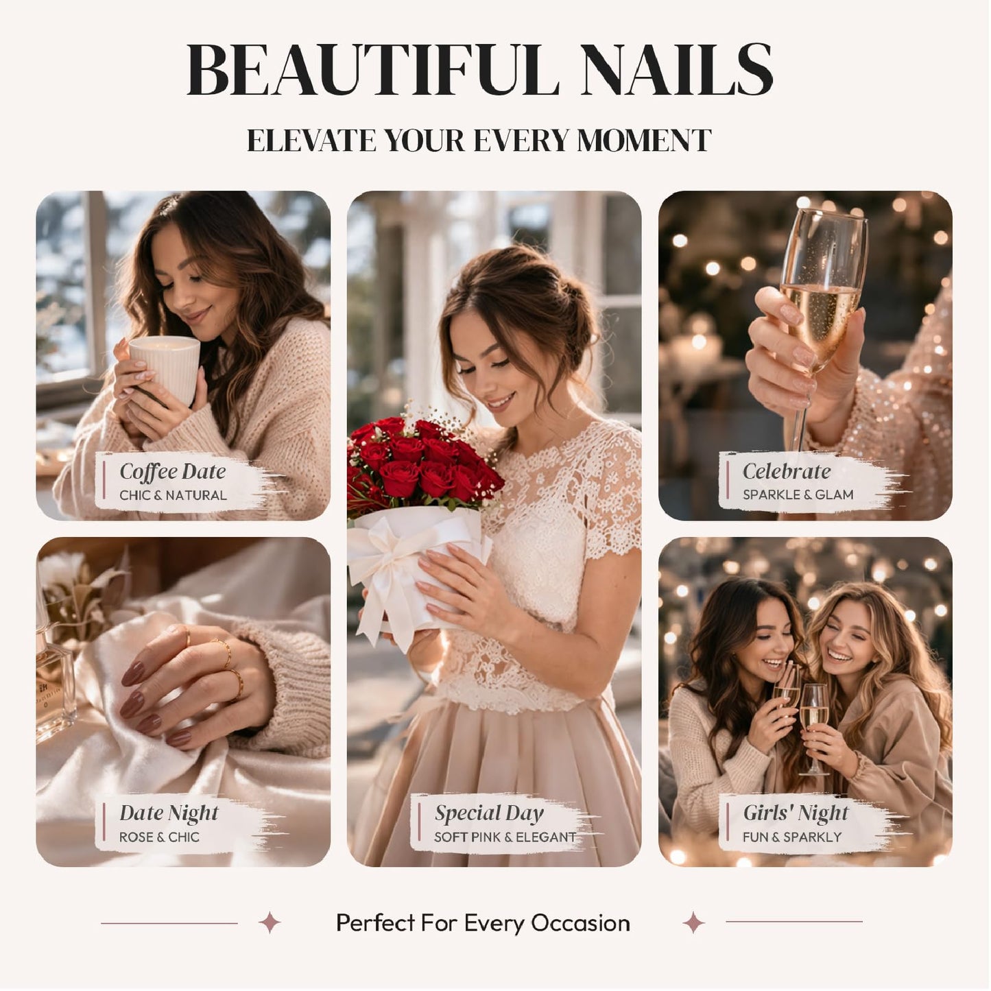 Threelegscat Press on Nails Medium Almond Nude Gradient 3D Flower & Starfish Handmade Reusable Fake Nails for Mother Gift & Daily Size M 10 PCS
