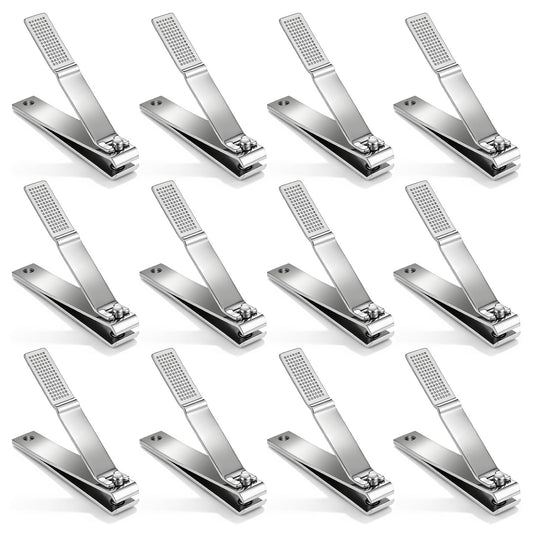 12 Pieces Straight Nail Clippers for Thick Nails Large Stainless Steel Toenail Clippers Heavy Duty Stainless Steel Edgy Nail Cutters for Men Women, Silver
