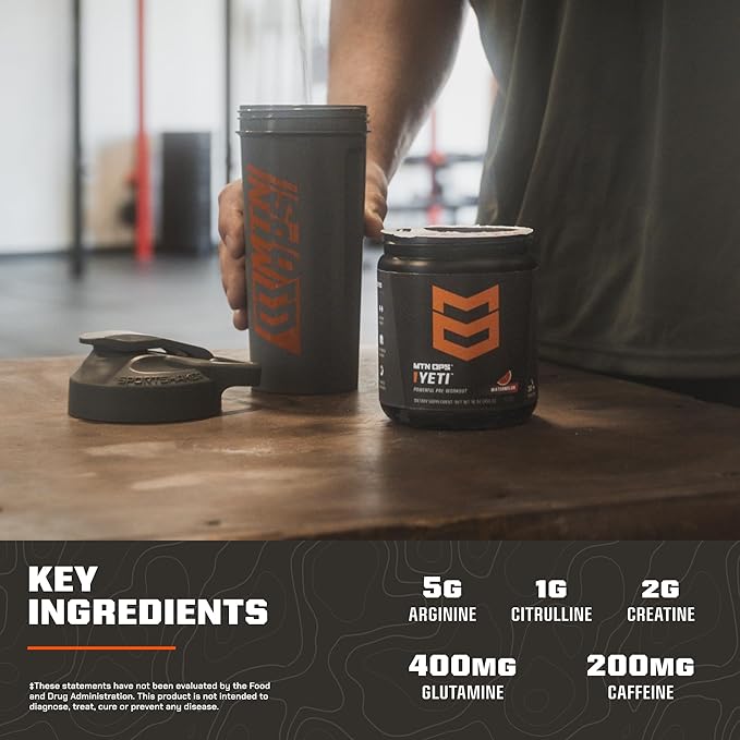 MTN OPS Yeti Pre-Workout Powder Energy Drink with Creatine, 200mg Caffeine & BCAAs with Beta Alanine, 30-Serving Tub, Pineapple Crush