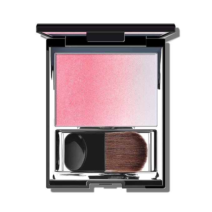 KYDA Pink Shimmer Blush, Gradient Cherry Blossom Pink Color, Micro-fine Pearl Powder Blush, Soft Buildable Cheek Color, Lightweight Smooth, Multiuse Blusher Makeup Compact
