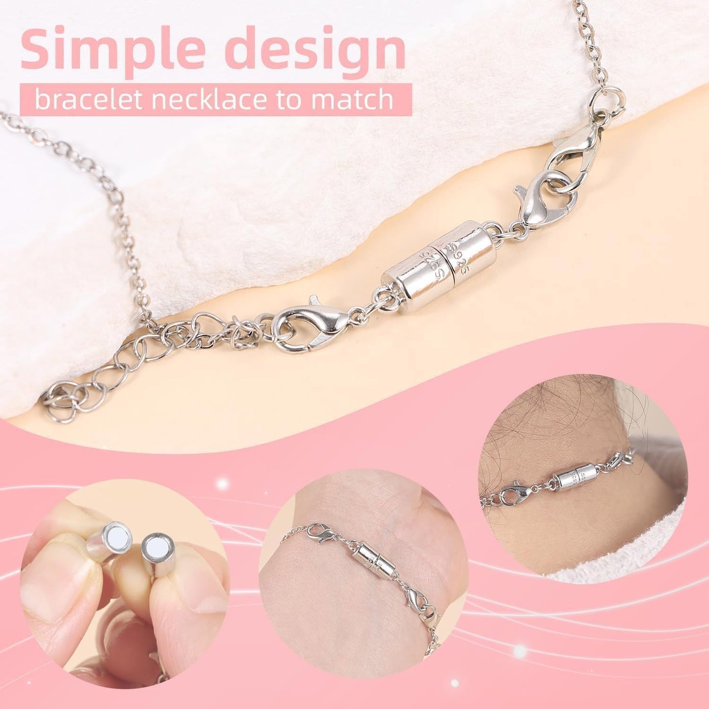 Magnetic Necklace Clasps, 18K Gold and Silver, Crystal Rhinestone Ball Connector with Lobster Clasp, Jewelry Extender for Necklaces, Bracelets (6pcs Golden Silvery)