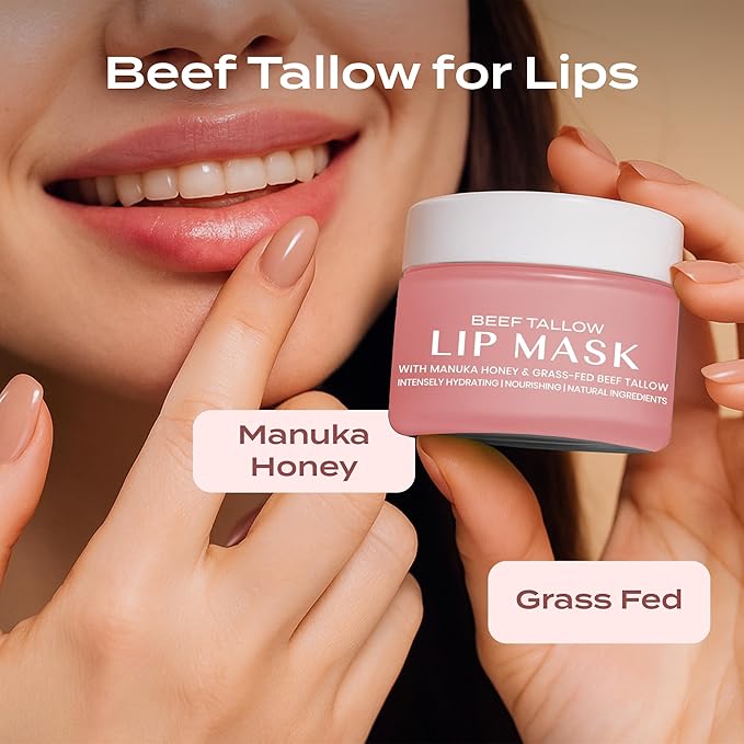 Body Restore Grass Fed Beef Tallow Lip Mask, Manuka Honey – Christmas Stocking Stuffers, White Elephant, Hydrating Moisture, Travel Essentials, Self Care, Birthday Gifts for Women, Men – Unscented
