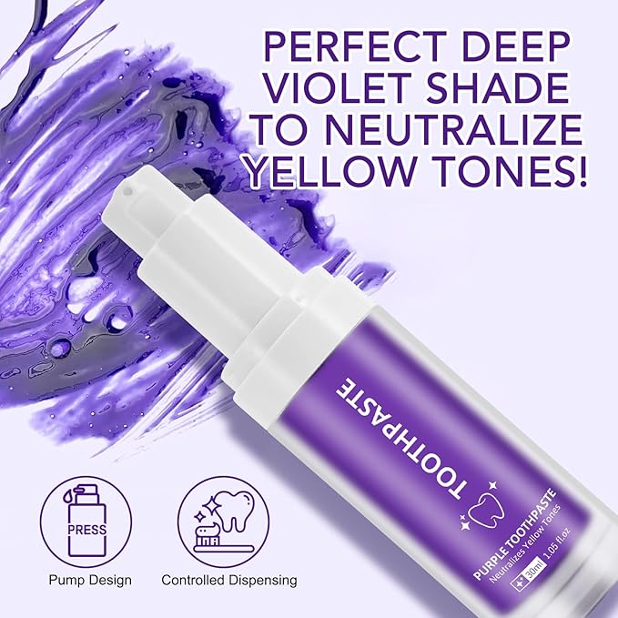 Purple Toothpaste, Teeth Whitening Colour Corrector Toothpaste for Teeth Whitening, Color Correcting Technology, Natural Removal Surface Stain