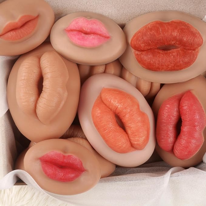 3D Silicone Fake Lips Large with Lipstick for Makeup Tattoo Practice Realistic Artificial Lip Mannequin for Beginners Artists (Charming Smiling Lip,Fair Skin)