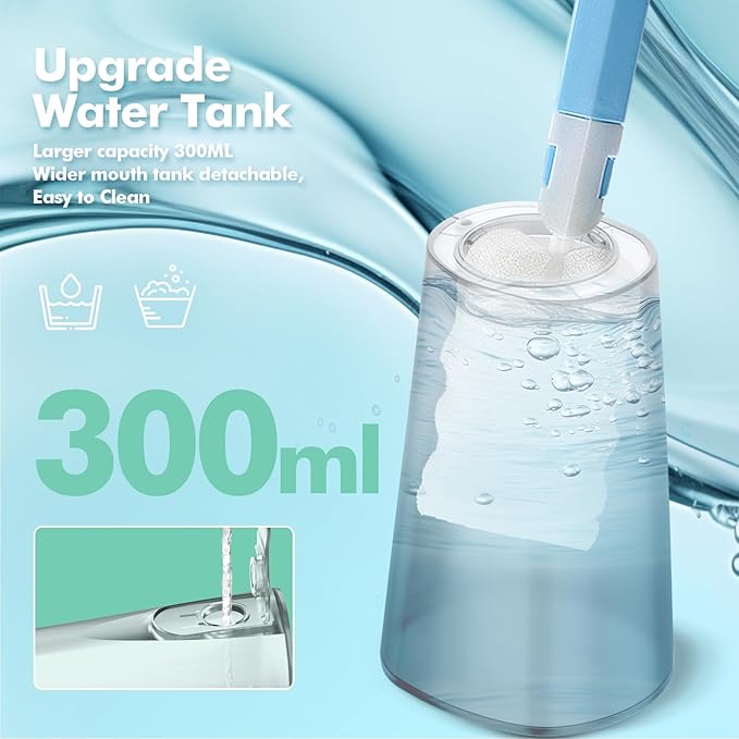 Water Flosser Teeth Pick: 5 Modes Cordless Water Dental Floss 300ML Portable Rechargeable IPX7 Waterproof Electric Water Flossing Cleaning Picks with 6 Jet Tips Oral Irrigator, Mint Green