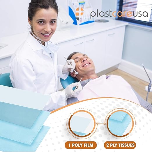 PlastCare USA Disposable Dental Bibs 13"x18" - 3 Ply Waterproof Tattoo Bib Sheet for Patients - Dentist or Medical Tray Cover and Nail Table Cover Supplies, Apricot