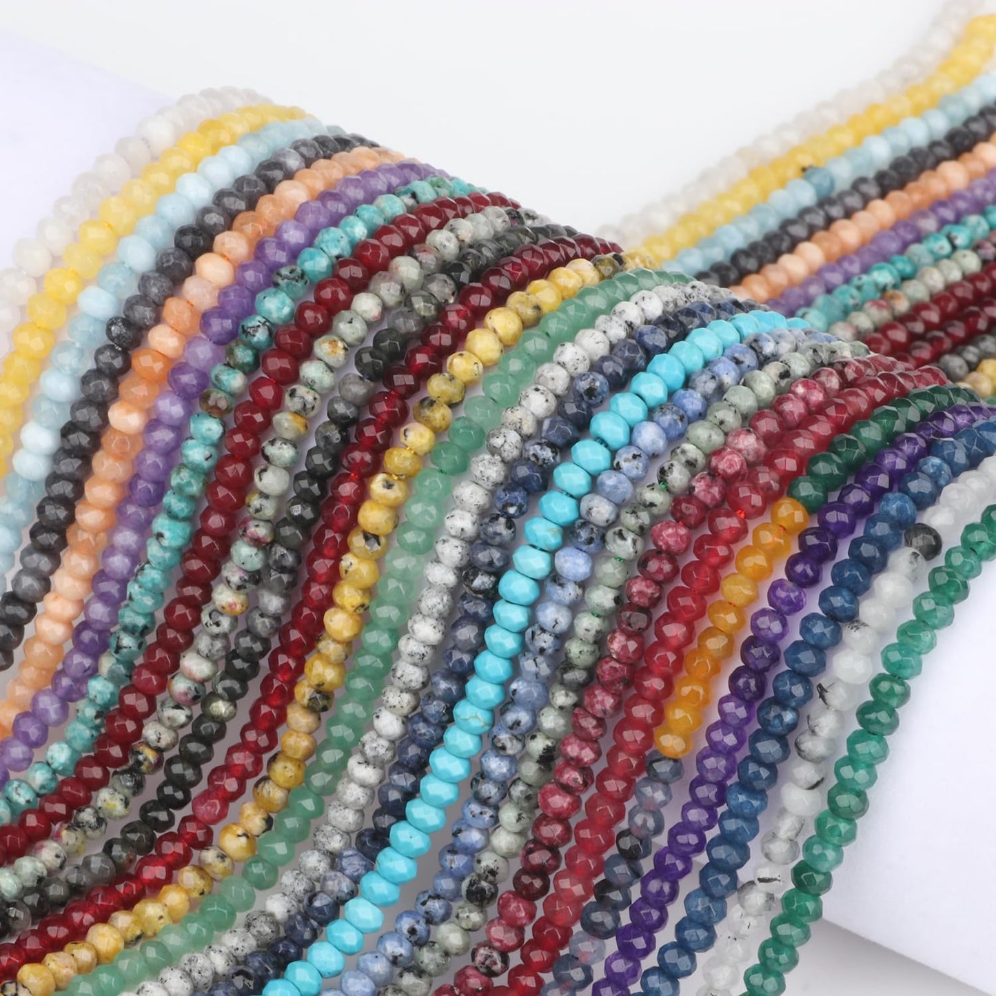 2 String 220PCS 3x5mm Natural White Jade Stone Beads for Jewelry Making, Songxi Facted Loose Gemstone Beads for DIY Bracelet Necklace Making Supplies with Energy Healing Chakra Power