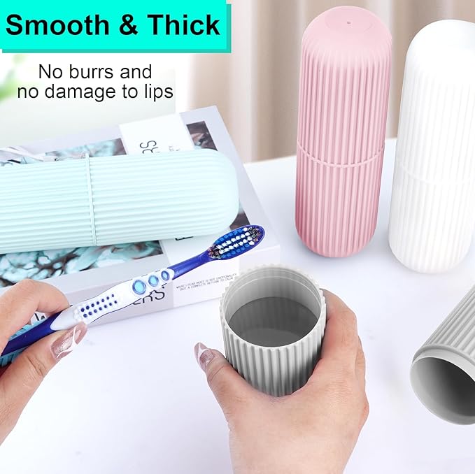 UCEC Toothbrush Cup, Portable Travel Toothbrush Holder Case, Toothbrush Case Set for Camping, Traveling, Home, School, Business, Bathroom, 2 Pack (Green, Grey)