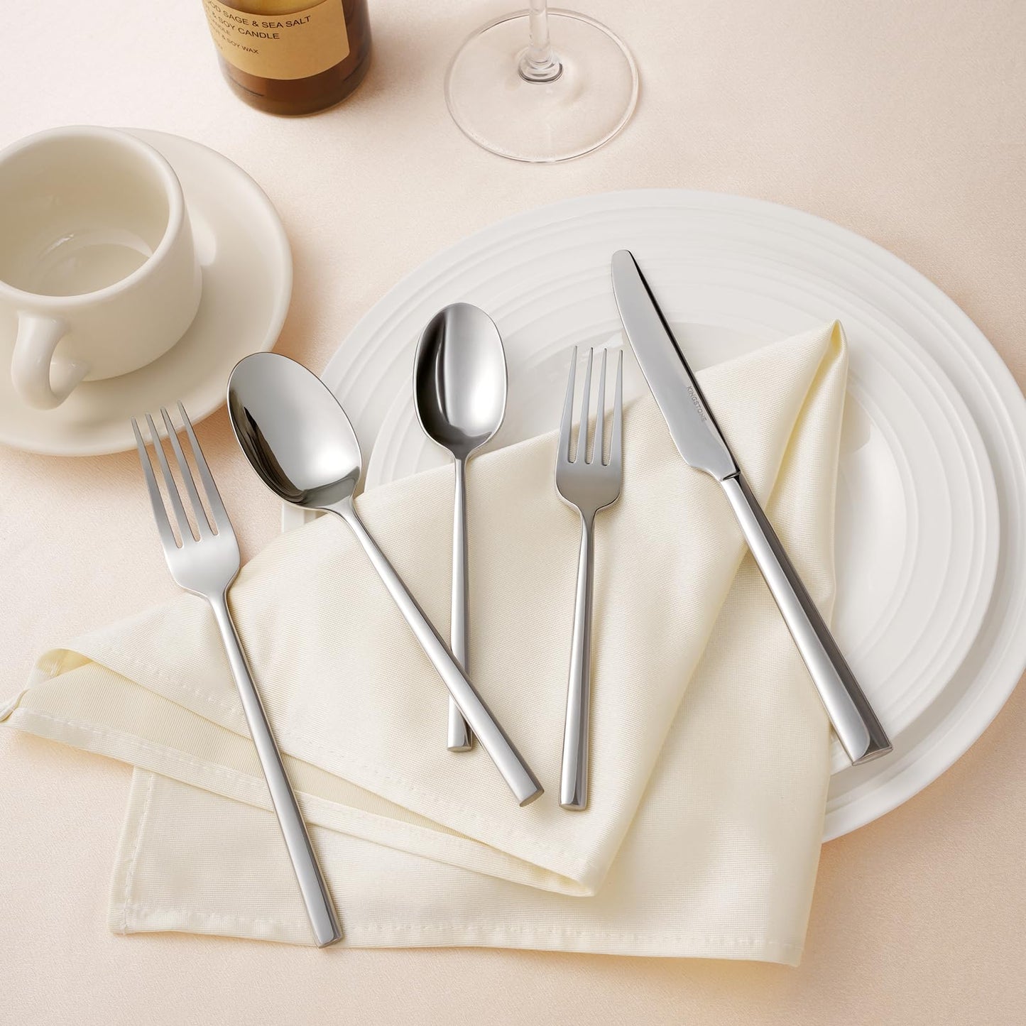 KINGSTONE Silverware Set, 20-Piece Forged Novelty Flatware Cutlery Utensil Set Premium Stainless Steel, Service for 4, for Kitchen, Home, Wedding, Party, Mirror Polished and Dishwasher Safe