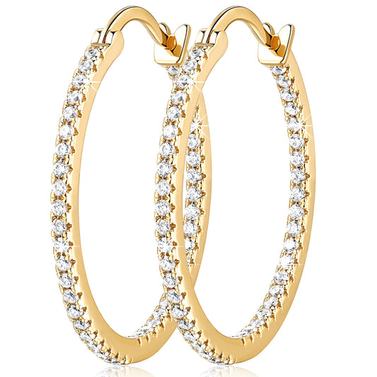 Aidomiya Gold Hoop Earrings 14K Gold Hoop Earrings for Women with Dual-sided Cubic Zirconia Hoops Earring for Women Sensitive Ears Hypoallergenic Womens earring 30MM