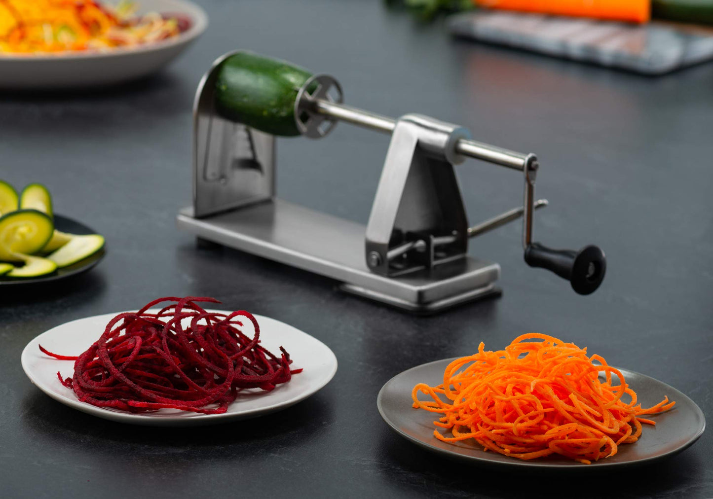 MITBAK Stainless Steel Spiralizer Vegetable Slicer | Industrial-Grade 3-Blade Zoodle Maker | Zucchini spaghetti maker | Great For Salad, Low Carb, Paleo, Vegan, Spaghetti | Suction Base For Non Slip