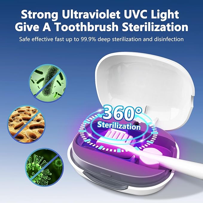 Toothbrush Covers Case San itizer and Holder with Light,Toothbrush Covers with Holder, Rechargeable Portable Toothbrush Cleaner Case（White）
