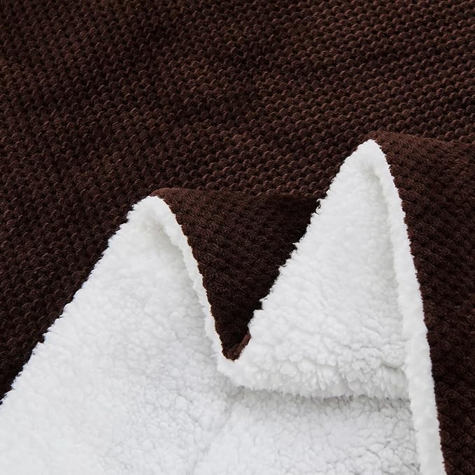 SOCHOW Waffle Sherpa Fleece Throw Blanket, Super Soft Fuzzy Warm, Lightweight Fluffy Reversible Plush Blanket for Bed Sofa Couch, 50 x 60 Inches Brown
