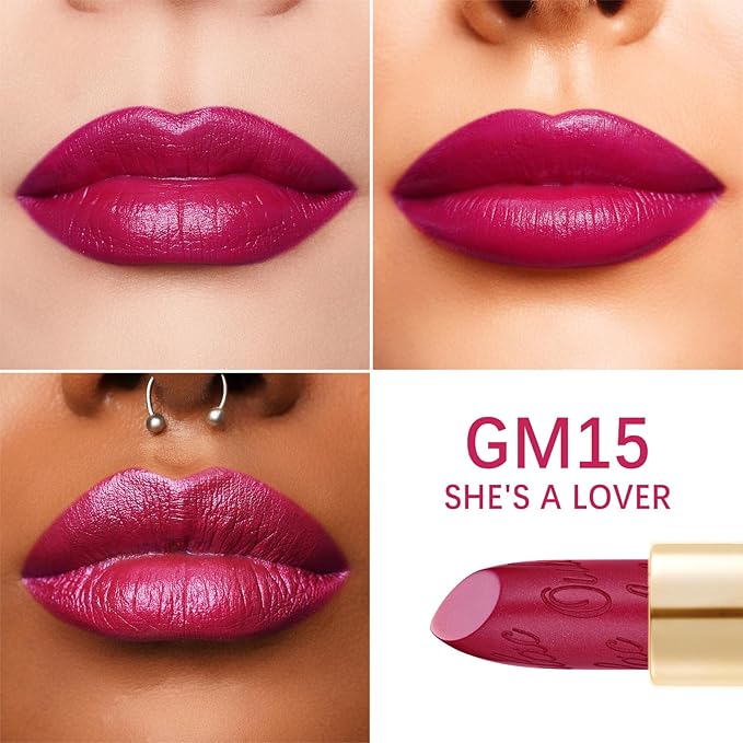 Oulac Matte Lipstick with Glow Metallic Finish - Vegan Lipstick for Women, Creamy Texture, Hydrating Clean Beauty Formula, High-End Magnetic Hook Design, GM15 She's A Lover