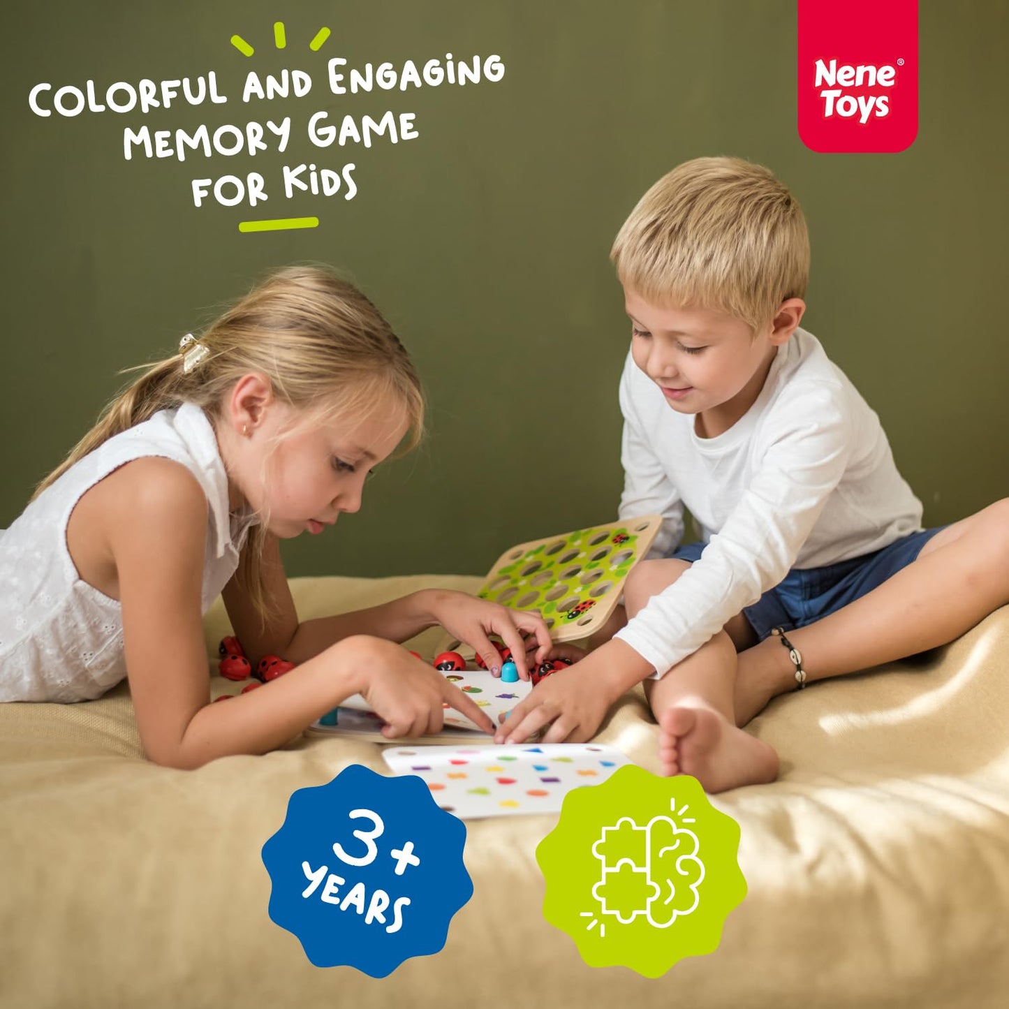 Nene Toys Ladybug’s Garden Memory Game – Wooden Matching Games for Toddlers 3-5 – Travel Toy for Boys Girls, Road Trip Essentials for Toddler, Airplane, Car - Ideal Christmas, Birthday Gifts