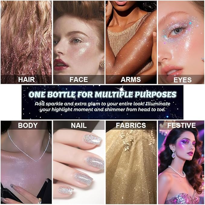 Champagne Highlighter Spray for Face and Body, Rich Color Loose Shimmer Powder Long Lasting Sparkly Spray High Gloss Makeup for Women Rave Festival Prom Stage Wedding Party, #2