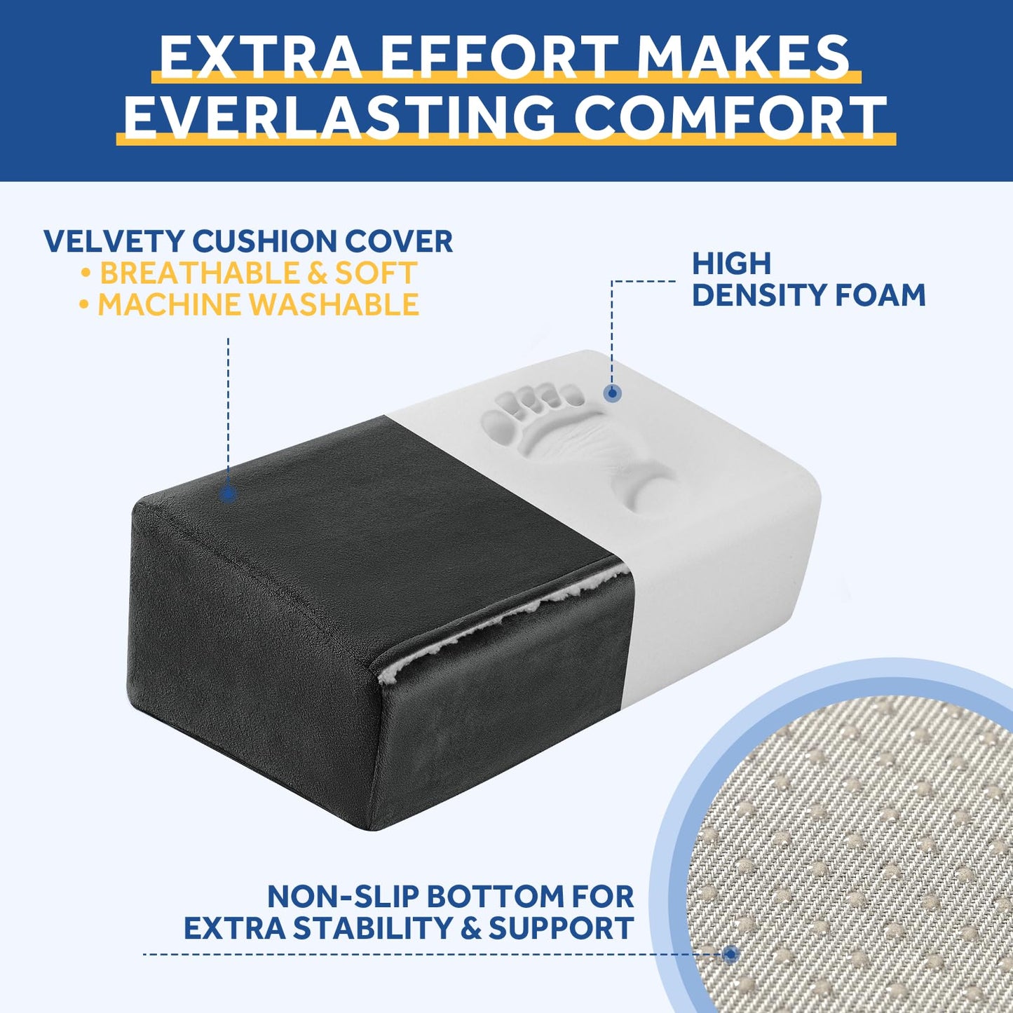 Foot Rest for Under Desk at Work, Adjustable Footrest for Office Chair & Gaming Chair,Ergonomic Footrest Pillow Desk Foot Stool with Washable Cover for Home, Airplane, Travel (Black)