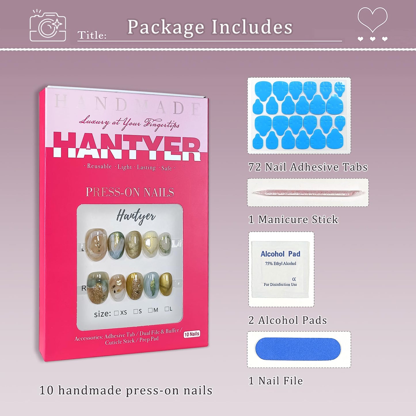 Hantyer Golden Ombre Press on Nails with 3D Glitter Flakes & Gold Foil, Short Oval Glossy Soft Glam Fake Nails, Reusable Elegant False Nails for Women Fall Winter Season Party, Size XS